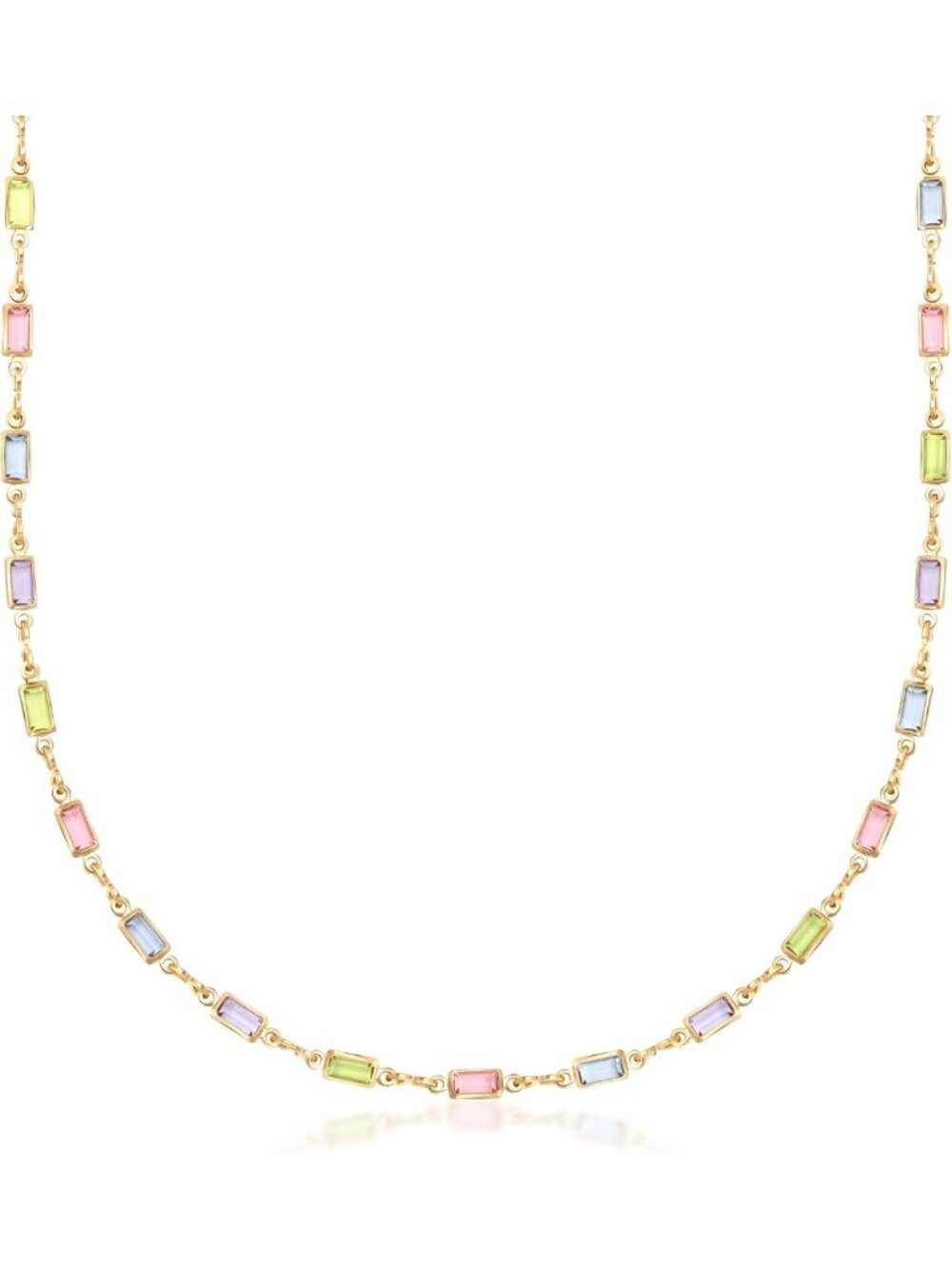 18K Gold Plated Multi-Stone Crystal Baguette Necklace for Women - Handmade in